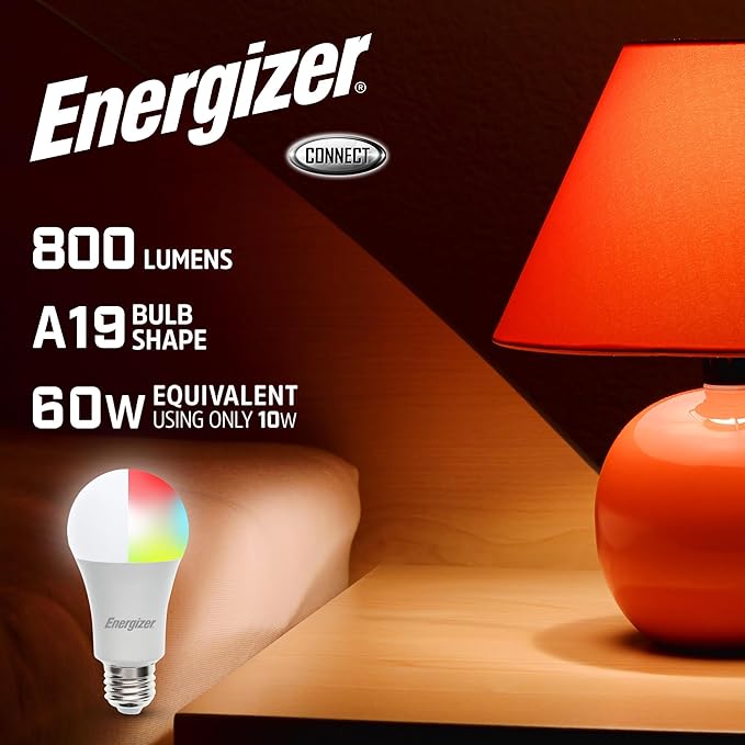 XTREME Energizer Connect Smart A19 LED White & Multi-Color RGB Light Bulbs with Voice Control and Remote Access Through Your Smartphone | Compatible with Alexa and Google Assistant (12 Pack)