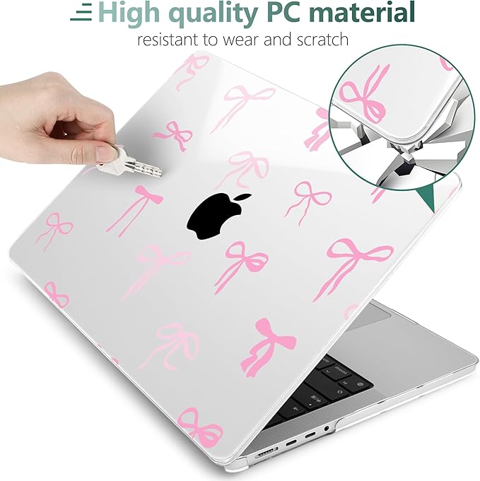 DONGKE Case for MacBook Pro 14 Inch (2026-2021 Release, M5 M4 M3 M2 M1 Pro/Max Chip), Plastic Slim Hard Shell Protective Cover with Keyboard Cover & Screen Protector, Pink Bows