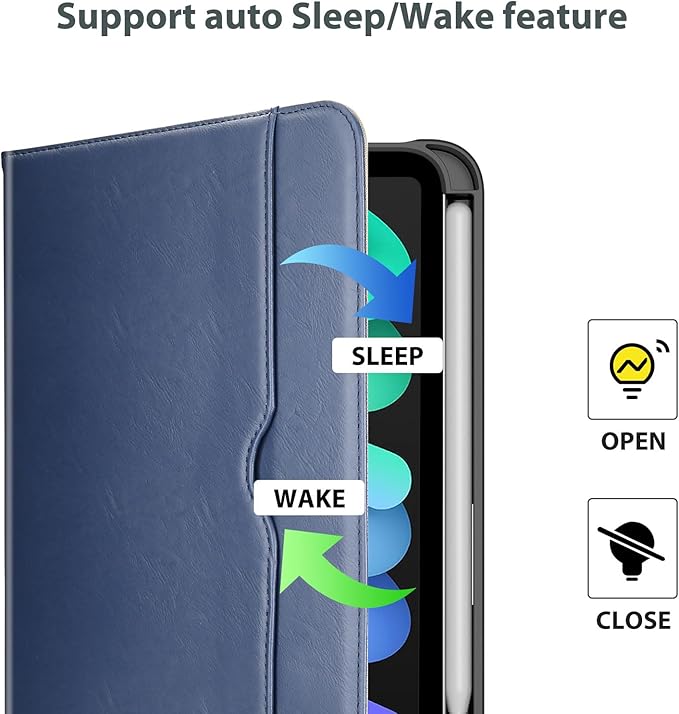 ProCase for iPad mini 7th (A17 Pro) 2024/iPad Mini 6th Generation 2021 8.3 Inch Case; Premium PU Leather Folio Business Stand Cover with Hand Strap; Pencil Holder; Front Pocket -Navy