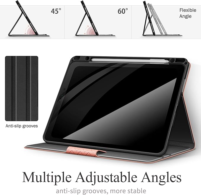 auaua Case for iPad Pro 12.9 6th/5th/4th/3rd Generation 2022/2021/2020/2018, Slim Durable Leather Stand Cover with Pencil Holder, Auto Sleep/Wake (Pink)