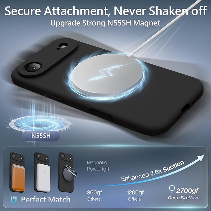 FireNova Magnetic for iPhone Air Case, Compatible with MagSafe, [Integrated Silicone Camera Control Button] [Camera Protection] Microfiber Lining Phone Case for iPhone 17 Air, 6.5", Black