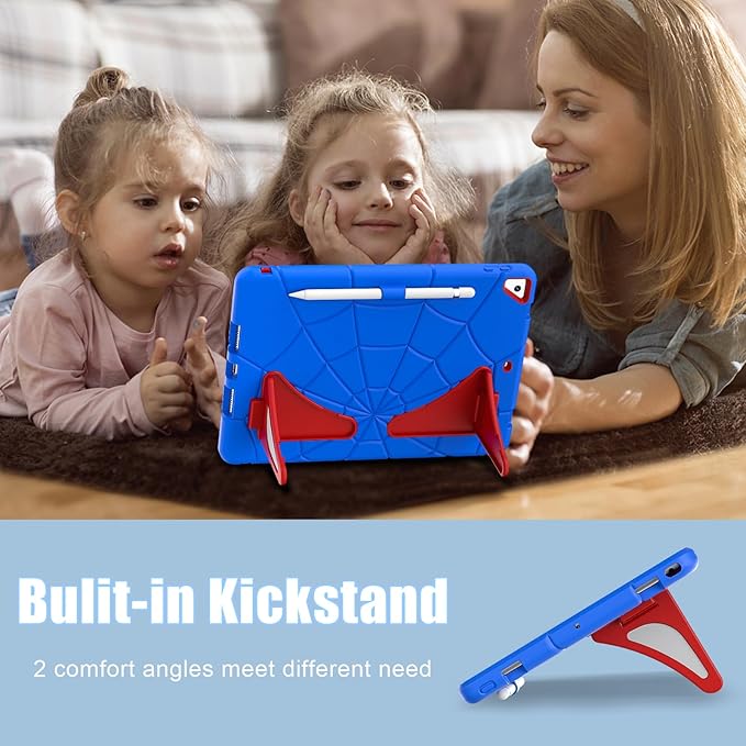 AKABEILA Compatible with Apple iPad 10.2 7th 8th 9th(2019/2020/2021) Tablet Case，Lightweight Shockproof Rugged Protective Cover with Kickstand for Kids Children Boys Babies Blue Red
