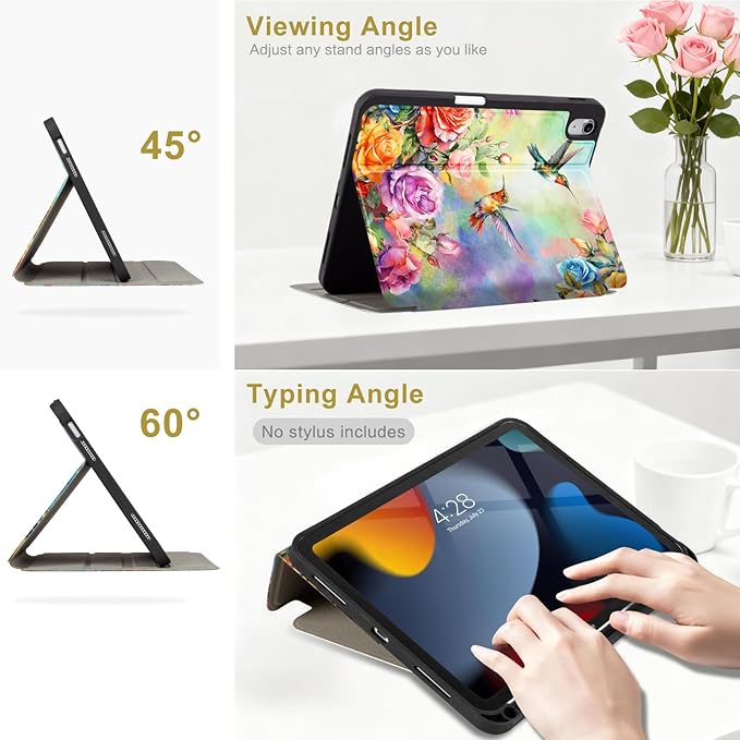 Lokigo New for iPad (A16) 11th Generation Case 11 Inch (2025), iPad 10th Generation Case 10.9 Inch (2022), Multi-Viewing Protective Stand AppleiPad A16Case, Hummingbird Floral