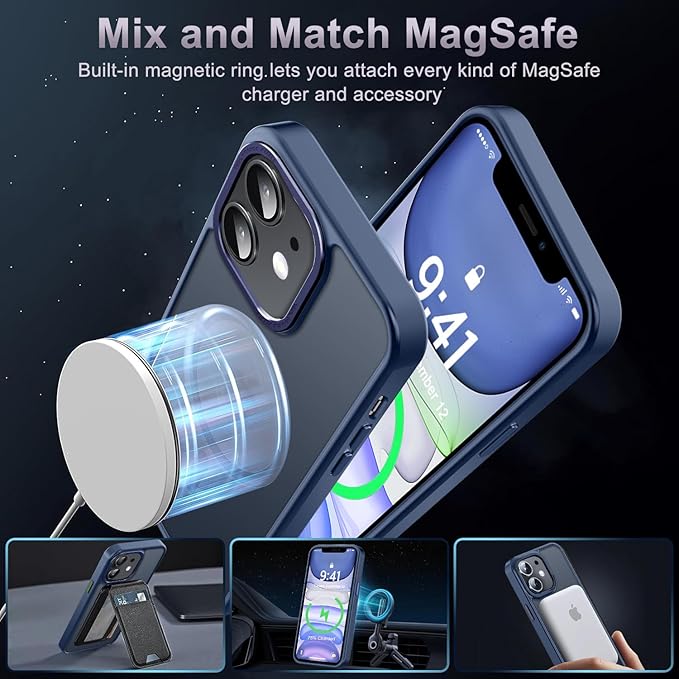 Newfuture Designed for iPhone 11 Case with Strong Magnetic [13 FT Military Drop Protection] [Compatible with Magsafe] Slim Translucent Matte Shockproof with Anti-Fingerprint Phone Case, Navy Blue