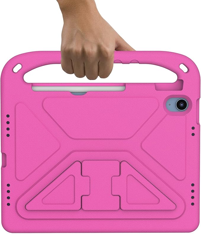 for iPad A16 Case 11th Generation 2025 11 Inch, iPad 10th Generation 10.9" 2022 Case, Kids Friendly Lighweight EVA Foam Shoulder Strap Shockproof Stand Cover for Girls Boys, Rose