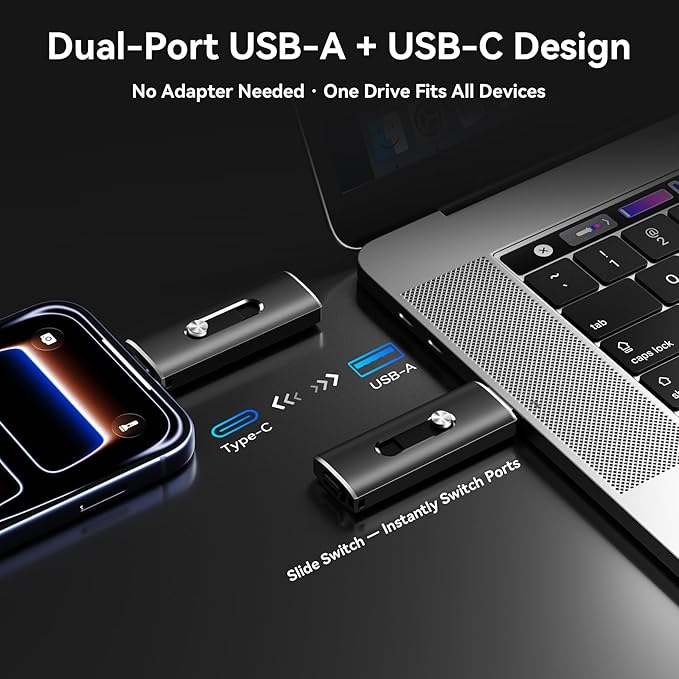 256GB USB C Flash Drive Dual USB 3.2 Gen 1 Type C & USB A Thumb Drive, 150MB/s 2-in-1 USB-C Memory Stick for iPhone 15/16/17, Android Phone, Tablet, MacBook, Computer – Black (1 Pack)