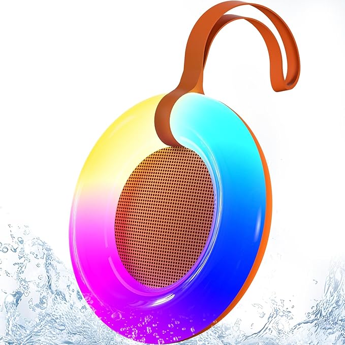 Bluetooth Shower Speaker,IPX7 Waterproof Speaker with Dynamic LED Light,Portable Bluetooth Speakers,Floating, True Wireless Stereo for Outdoor/Pool/Beach,BT5.3/TF-Card,Ideal Gifts(Orange)