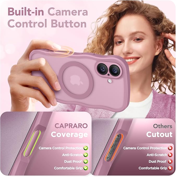 CAPRARO Magnetic for iPhone 17 Case for Women Girls, Upgraded [Full Camera Protection] [Compatible with MagSafe] Cute Wave Translucent Matte Phone Case for iPhone 17, Black Currant
