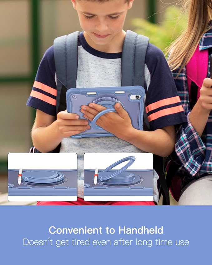 BRAECN for iPad (a17 pro) Mini 7/Mini 6 Case 2024/2021 8.3 inch with Pencil Holder Protective Clear Ring Handle 360 Rotating Stand Shockproof Dropproof Rugged Carrying Shoulder Strap Kids Friendly