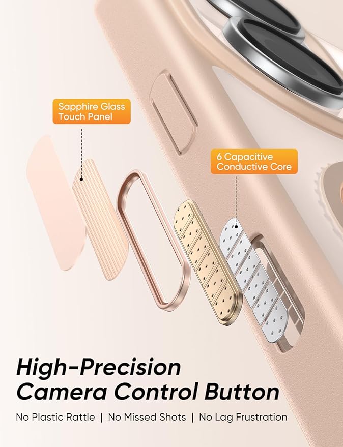 MAGIC JOHN 360° Rotatable Magnetic Invisible Stand for iPhone 16 Case [Camera Control Button] [Compatible with MagSafe] 16FT Shockof for iPhone 16 Case with Kickstand, Rose Gold