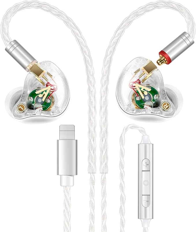 Vibes 202ML Wired Earbuds - HiFi in Ear Headphones for iPhone 5–14, Noise Isolating Ear Buds w/ Mic - Clear Sound, Deep Bass, Comfort-Fit Earphones - MMCX–LTN, Silver Plated Cord, Carrying Case