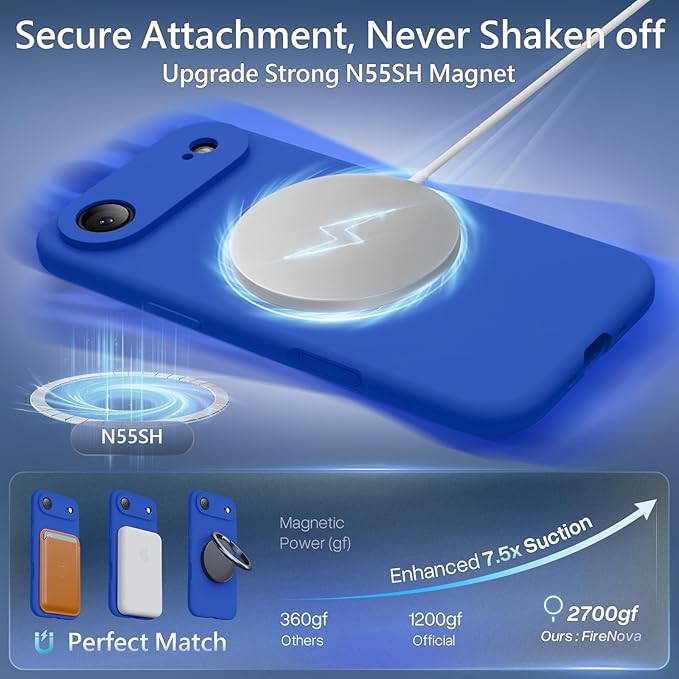 FireNova Magnetic for iPhone Air Case, Compatible with MagSafe, [Integrated Silicone Camera Control Button] [Camera Protection] Microfiber Lining Phone Case for iPhone 17 Air, 6.5", Klein Blue