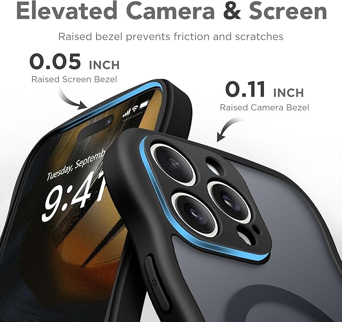 CAPRARO Cute for iPhone 15 Pro Max Case, Compatible with MagSafe, [Curly Wave Edge] [Full Camera Protection] [14 FT Drop Protection] Magnetic Phone Case for 15 Pro Max 6.7 Inch, Black