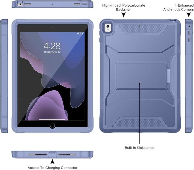 Soke Case for iPad 6th/5th Generation 9.7 Inch 2018/2017,with Built-in Screen Protector and Kickstand, Rugged Full-Body Heavy Duty Protective Cover for Apple iPad Air 2 /Pro 9.7 - Lavender Gray