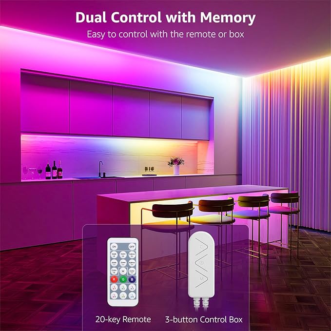 Lepro LED Strip Lights, 50ft Music Sync MagicColor Light Strip with Remote, Valentines Gifts for Men & Women, 5050 RGB Lights for Bedroom, Home, Gaming Room, Party, Wall,Valentines Day Decor