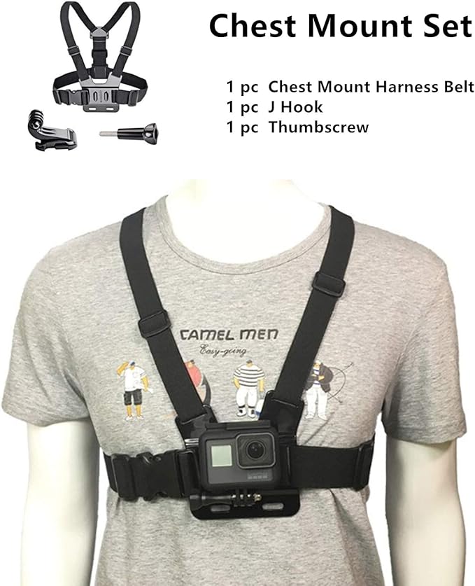 Chest Mount Harness Chesty Vest Head Mount Strap for Action Camera Compatible with GoPro Hero 12,11,10,9,8,Max,Go Pro Hero 7,6, 5,4, Session,3+,3,Hero (2018),Fusion,DJI Osmo,AKASO