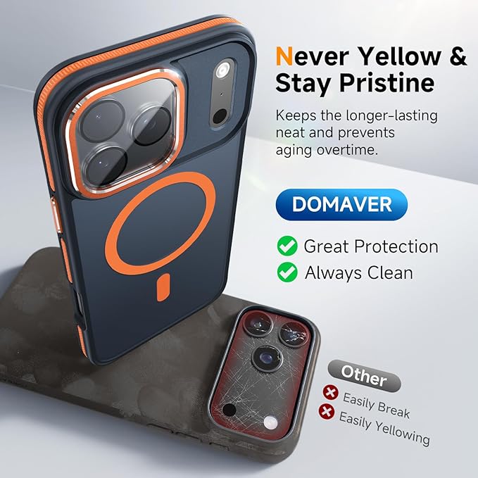 Magnetic 3 in 1 for iPhone 17 Pro Case, [Omni-Directional Protection] with 1x Screen Protector + 1x Camera Cover, [Seamless Work with Magsafe] Shockproof Slim Thin Case for iPhone 17 Pro Cosmic Orange
