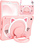 Wazzasoft for Samsung Galaxy Tab S6 Lite 10.4” Case Girls Cute Cat Kawaii Cover Girly 3D Cartoon Women Kitten with Rotating Handle Stand & Strap Soft Silicon Funda for Samsung S6 Lite Tablet Cases