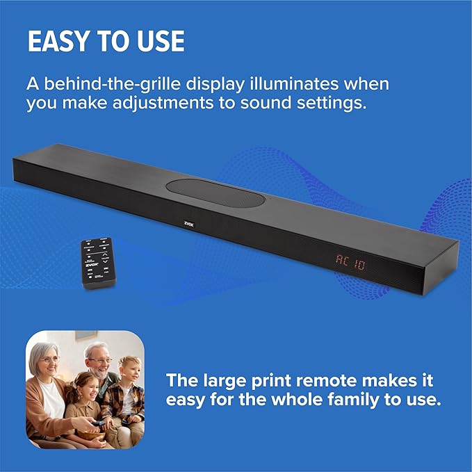 ZVOX AccuVoice AV855 Dialogue Clarifying Soundbar - Patented Hearing Technology with 20 Levels of Voice Boost, Dual Subwoofers, Low-Profile TV Speaker for Home Theater and Smart TV - Black
