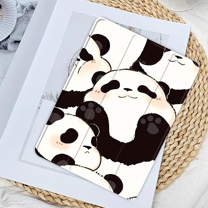 JOYLAND Lovely Pandas Pattern Case for iPad mini 7th(A17 Pro) 2024 / Mini 6th Generation 8.3" 2021,Clear Transparent Acrylic Hard Back Black Case with Pencil Holder Trifold Stand Tablet Cover