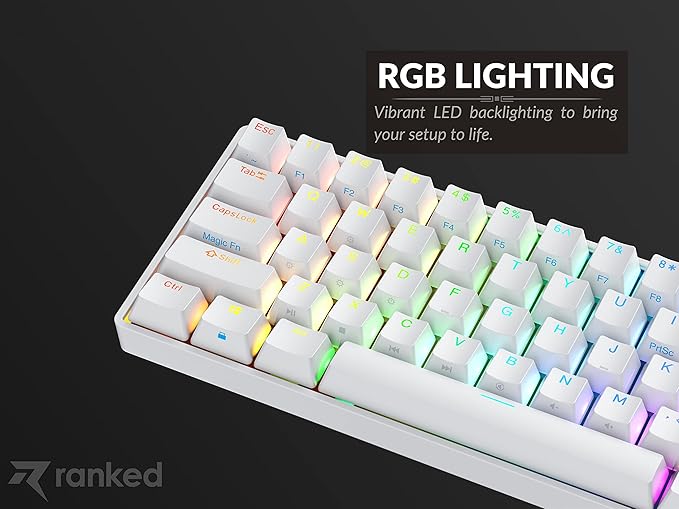 Ranked S60 Supernova 60% Form Factor | Hot Swappable Mechanical Gaming Keyboard | 61 Keys Multi Color RGB LED Backlit for PC/Mac Gamer (White, Gateron Optical Black)
