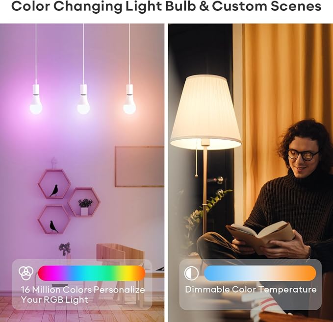 VOCOlinc Smart Light Bulb Works with Apple Homekit, Alexa, Google Home, Full Color Changing WiFi LED Bulbs, 850 Lumens Dimmable Multicolor 2200K-7000K, A21, 9.5W, 3 Pack