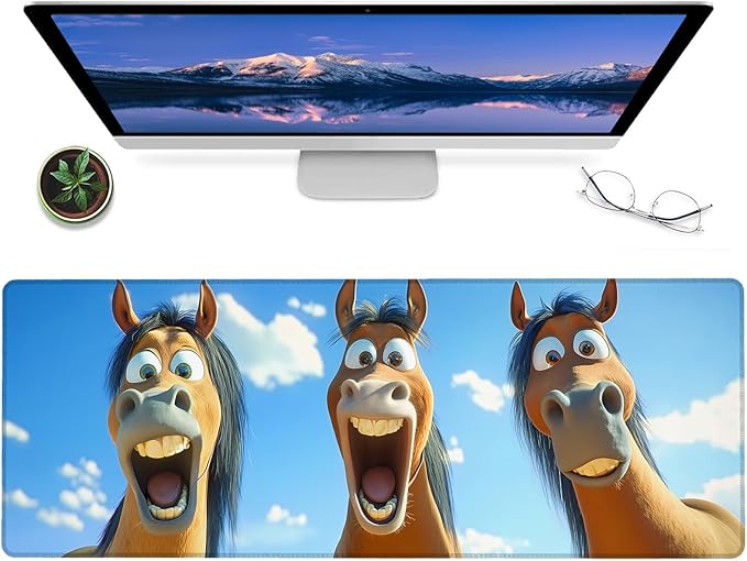 Funny Horse Cartoon Gaming Mouse Pad – 12x31.5in Large Extended Desk Mat with Hilarious Horses Faces Design – Non-Slip Rubber Mousepad for Office Home – Deskmat Gifts for Animal Lovers Decor