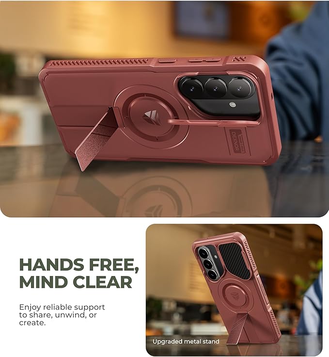 Dexnor for Samsung Galaxy S26 Plus Case with Camera Cover & Adjustable Kickstand & Screen Protector, Compatible with MagSafe, Rugged Shockproof Bumper Cases Magnetic Protective Cover(2026),Maroon Red