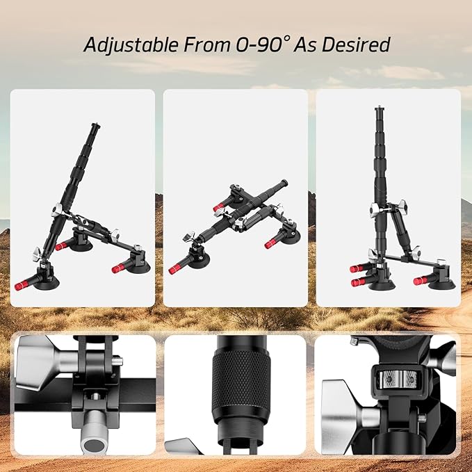 EMART Car Mount with Triple Suction Cup, Camera Mount Kit with Telescopic Extension Pole/Action Camera Adapter Compatible with Gopro/Instal 360/DJI OSMO/AKASO