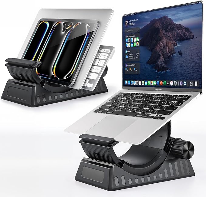 Laptop Stand for Desk, Height and Angle Adjustable, 2-in-1 Laptop Stand Vertical Laptop Stand with Innovative Half-Moon Shape, Heat Dissipation, Compatible with 13"-17.3" Laptops