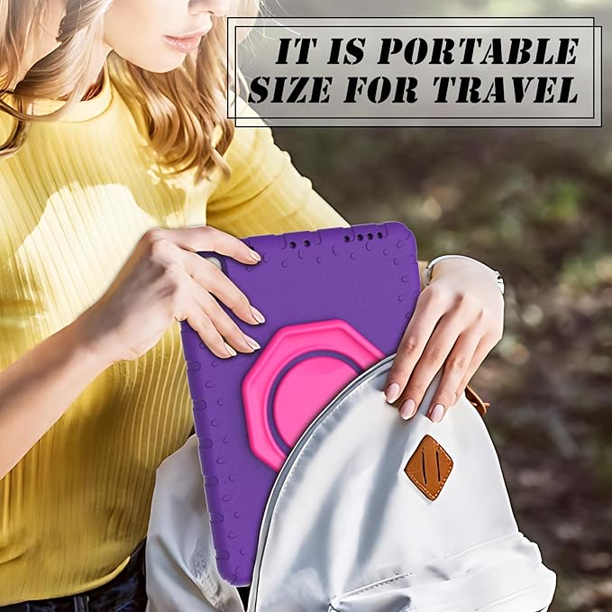 for iPad Pro 12.9 Case 3rd 4th 5th 6th Generation with Pencil Holder & 360° Rotating Handle Stand, New Cute Rugged Cover for iPad Pro 12.9 inch 2022/2021/2020/2018 - Purple