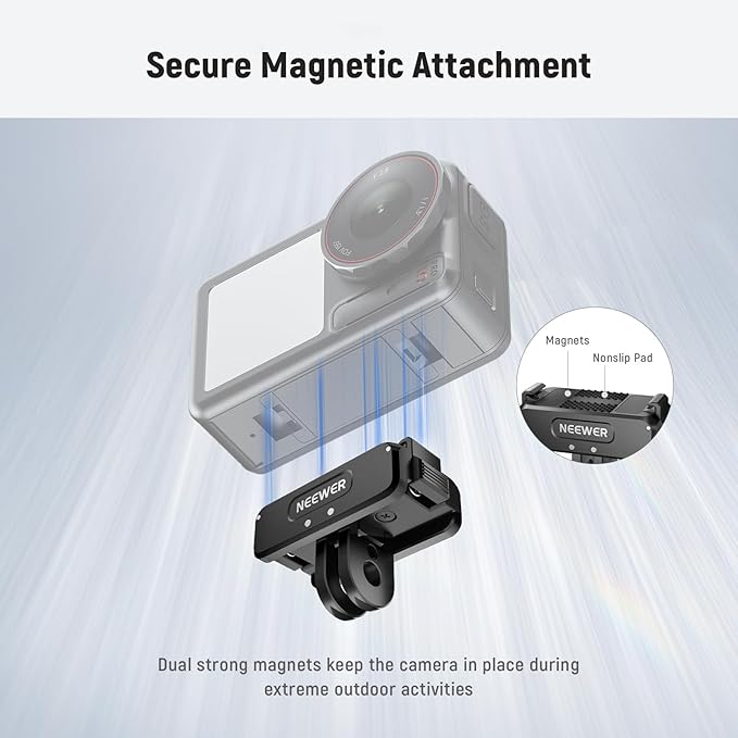 NEEWER Upgraded Quick Release Magnetic Mount Adapter Compatible with DJI Osmo Action 5 Pro/4/3, Action Camera Mount Vlogging Accessories with 1/4" Thread & Cleaning Cloth, AC011