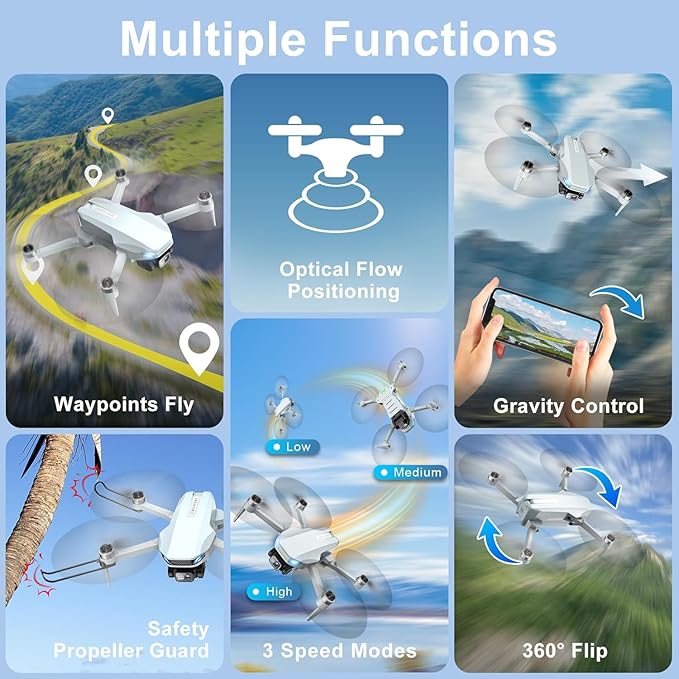 Drone with Camera, 2K HD FPV Drones for Adults, Mini Drone with Gravity Control, One Key Take Off/Land, Waypoint Fly, Gestures Selfie, 3 Speed Modes, RC Drone for Beginners with 2 Batteries
