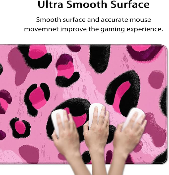35.4 x 15.7 in, XXL Large Mouse Pad for Desk, Extended Keyboard Mouse Mat for Computer Office, Big Mouse pad with Stitched Edges, Gaming Pc-Pink and Black Leopard Print