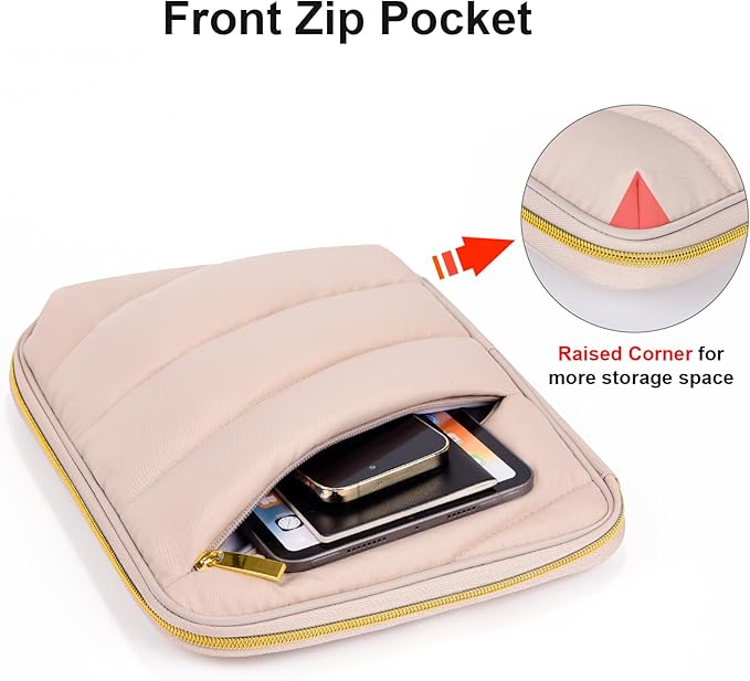 Puffy iPad Sleeve Case, Padded Pouch Bag for iPad Pro 11 (2022-2018), iPad 10.9 (10th Gen), iPad Air (5/4th Gen), Galaxy Tab S9/S8, Portable Tablet Cover with Front Pocket, Khaki-11