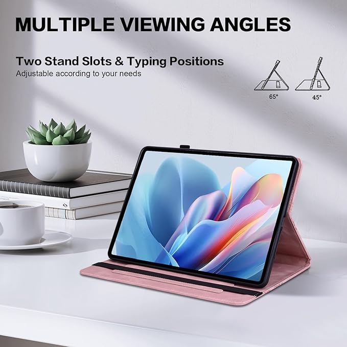 Case for iPad Pro 13 (M5/M4) 2025/2024 with Pencil Holder and Card Slots, Embossed PU Leather Multiple Viewing Angles Cover - Pink