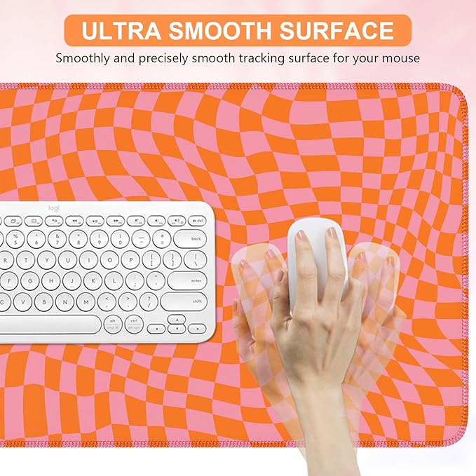 iCasso XXL Large Mouse Pad for Desk, Anti-Slip Big Mousepad with Stitched Edges, Keyboard Pad Mouse Mat for Computer (Orange Checkered)