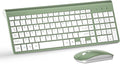 Wireless Keyboard and Mouse Ultra Slim Combo, TopMate 2.4G Silent Compact USB 2400DPI Mouse and Scissor Switch Keyboard Set with Cover, Batteries Included, for PC/Laptop/Windows/Mac - Green White