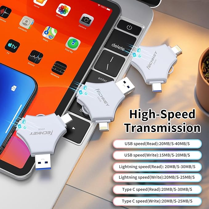 USB 3.0 Flash Drive for iPhone 256GB: MFi Certified 3in1 External Memory Photo Keeper Storage Stick for Picture/Video/Data Saver/Backup High Speed Thumb/Jump/Hard Drive for iPad/Android/PC -Grey