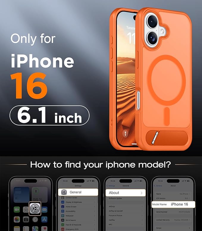 Magnetic Compatible with iPhone 16 Case, [Built-in Invisible Kickstand][Compatible with MagSafe][Military Grade Shockproof] Slim Translucent Matte Phone Case for iPhone 16 6.1"
