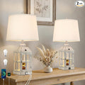 25" Farmhouse Table Lamp for Living Room, Table Lamps Set of 2 with USB Port and Nightlight, Rustic Table Lamp for Bedroom, Bedside Lamp for Nightstand, End Table, Home, LED Bulbs Included (White)