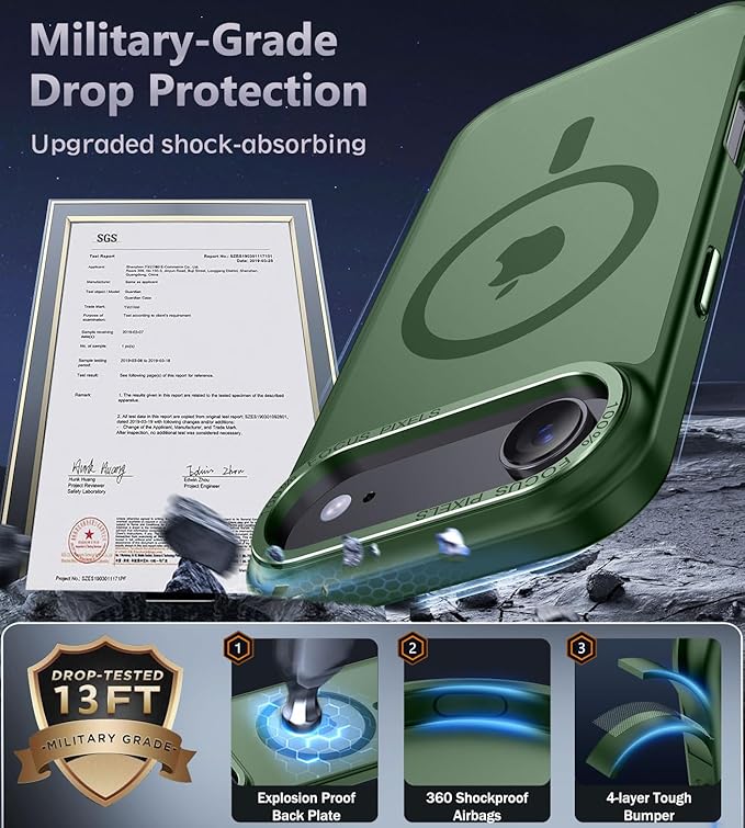 Newfuture Magnetic for iPhone Air Case [Compatible with Magsafe] [Military Grade Drop Protection] Translucent Matte Anti-Scratch Shockproof Protective Phone Cover 6.5 Inch, Dark Green