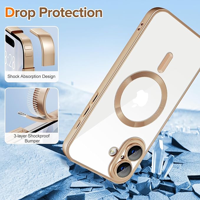 Hython Magnetic Clear for iPhone 17 Case with Camera Lens Protector [Compatible with MagSafe] Luxury Plating Edge Slim Soft TPU Cover Protective Phone Case for iPhone 17 6.3", Matte Desert Brown