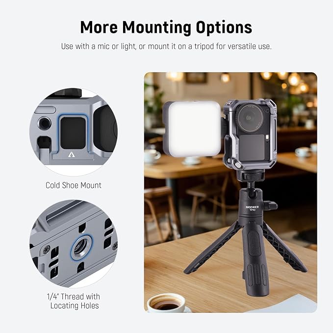 NEEWER Protective Cage Compatible with DJI Osmo Action 6, Aluminum Quick Release Expansion Frame Case Action Camera Accessories, 1/4" Thread & Cold Shoe for Tripod Selfie Stick Mic LED Light, AC049