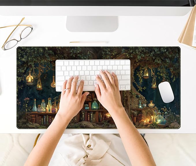 Desk Mat Large Mouse Pad Magical Tree Gaming Desk Pad, Extended Keyboard and Mouse Mat XXL, Computer Mats for Desktop Full Desktop Laptop Mat, Anime Dark Academia Office Desk Decor 31.5x15.7 Inch