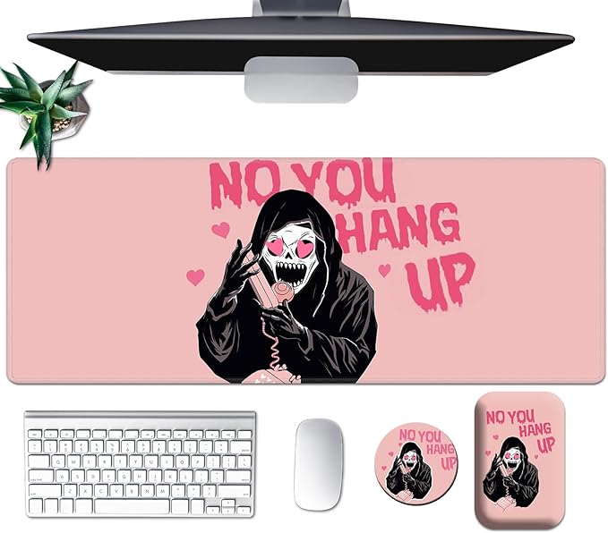 Large Mouse Pad Set, Desk Mat + Elbow Rest Pad + Coaster, Easy Typing Pain Relief, Ergonomic Arm Rest Pad with Memory Foam, Extended Desk Pad Anti-Slip Rubber Base for Office Home, Pink Ghostface