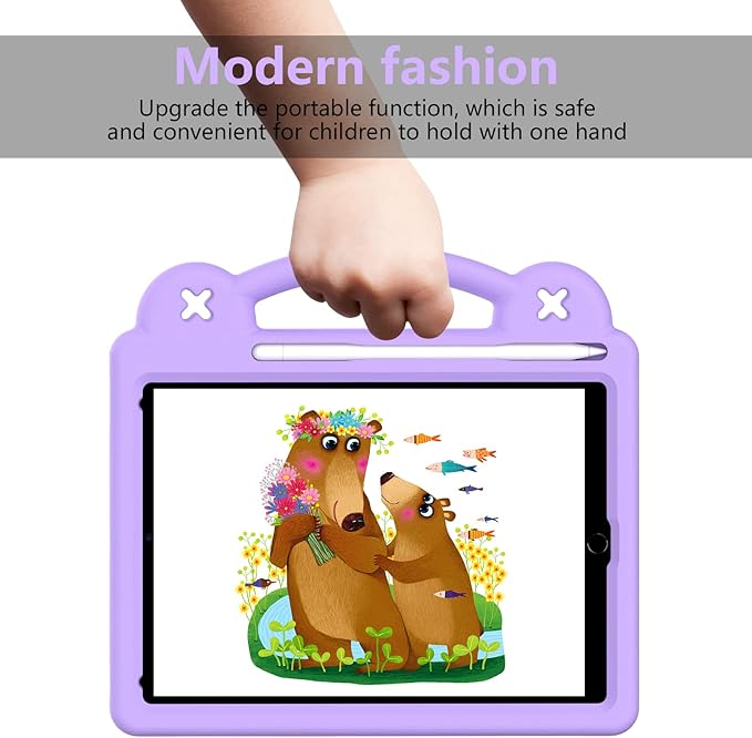 Dteck Kids Case for iPad 9.7 Inch 6th/5th Gen 2018/2017 & iPad Air 2/1 & iPad Pro 9.7,Cute Panda Shockproof Rugged Lightweight Pencil Holder Convertible Handles Stand Kids Friendly Case,Light Purple