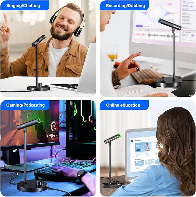 Aokeo USB Desktop Microphone, Computer Microphone for PC with Noise Cancellation & Click to Mute Function for Recording, Gaming, Podcasting, Streaming, YouTube, Mac, Laptop
