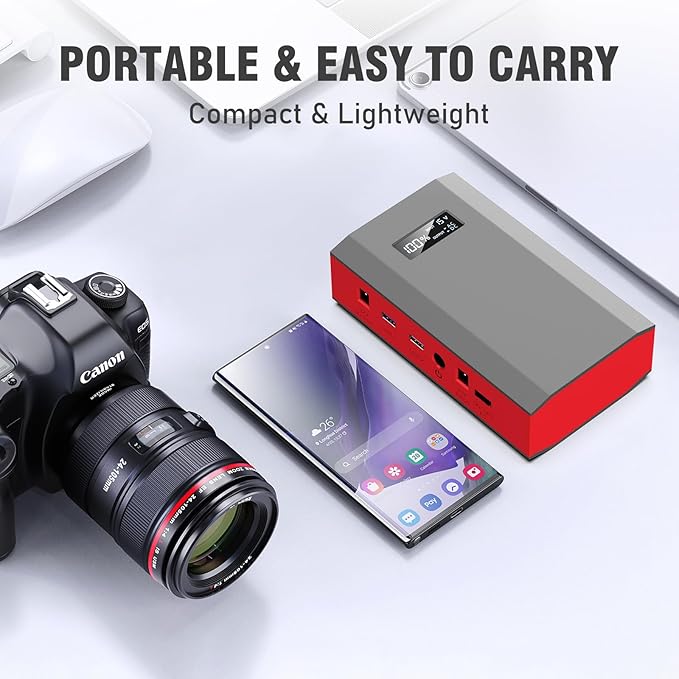 ZeroKor Portable Power Bank with AC Outlet, 65W External Battery Power Pack Portable Laptop Charger Power Source Backup for Outdoor RV Tent Camping Home Smart Device Emergency -Grey Red
