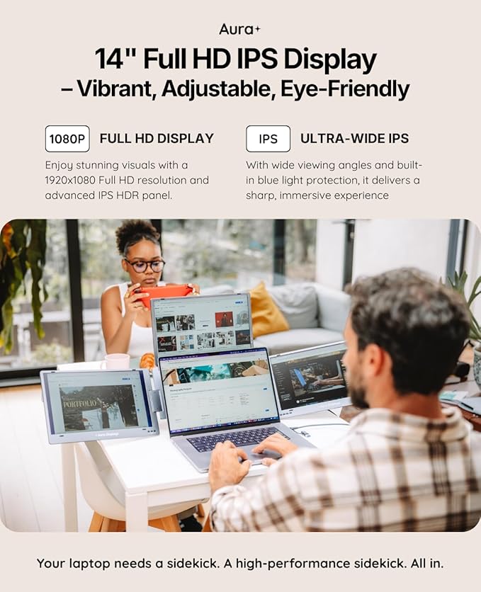Triple Boost Pro 14" | Premium Triple Portable Monitor Extender | Full Aluminum | Quad Screens | 3×14” FHD 1080P HDR IPS | USB-C & HDMI | Compatible with 11”-18” Laptops
